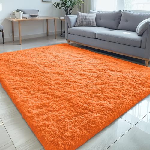 5x7 Machine Washable Large Area Rugs for Living Room (5x7 Ft / Orange)