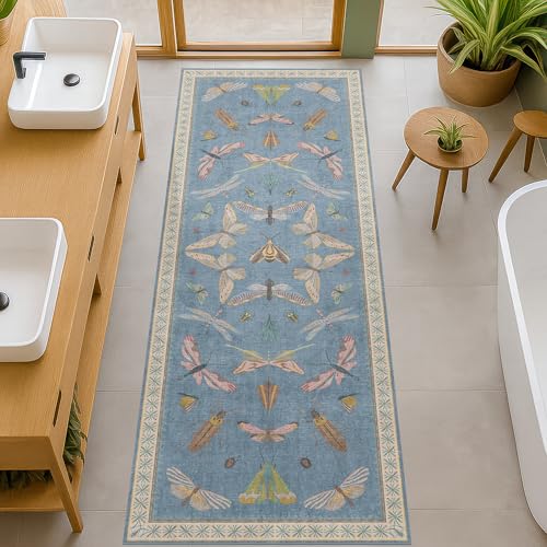 Boho Non Slip Kitchen Rug Runner (2' x 6' (Runner) / Blue)