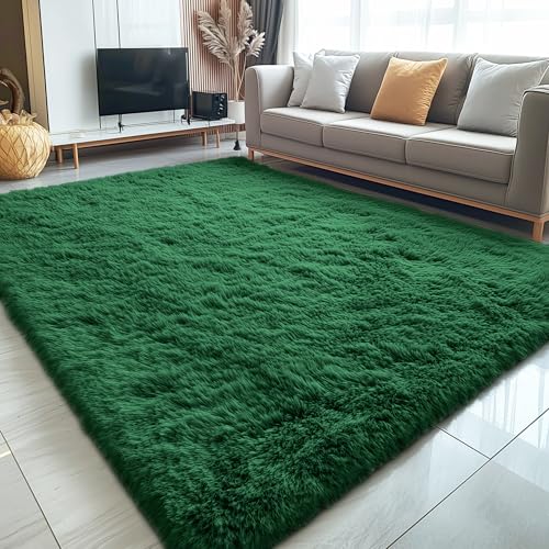 5x8 Machine Washable Large Area Rugs for Living Room (5x8 Ft / Dark Green)