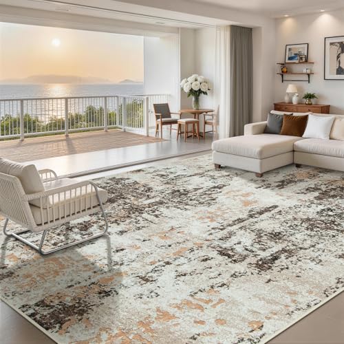 10x14 Area Rugs for Living Room Washable Dining Room Brown Beige (Brown White/Beige / 10' x 14' (Rectangular))