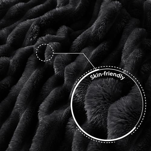 Striped Fleece Throw Blanket for Couch (Black / Throw ( 50x60 IN ))