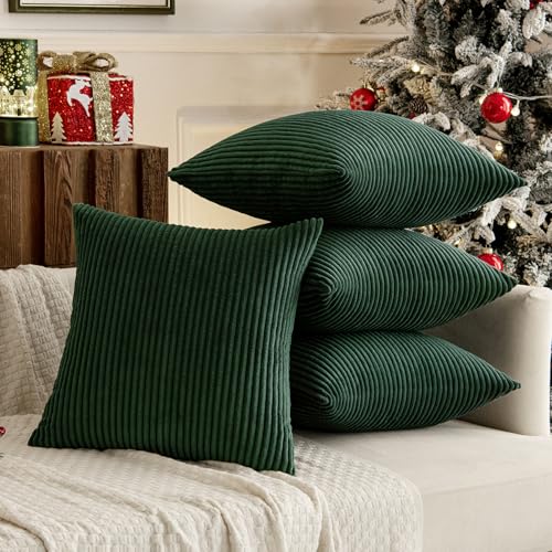Soft Corduroy Decorative Throw Pillow Covers Army Green 18x18 (18" x 18" (Pack of 4) / Army Green)