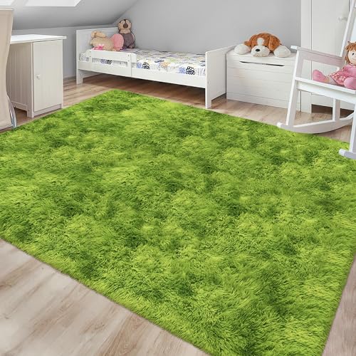 Green Tie Dyed Rug for Living Room 6x9 Fluffy Area Rug Mat Bedside Throw Rug for Bedroom Kids Room Boys Teens Nursery Baby Dorm Office Home Decor Aesthetic Carpets (Tie-dyed Green / 6' x 9' (Rectangular))