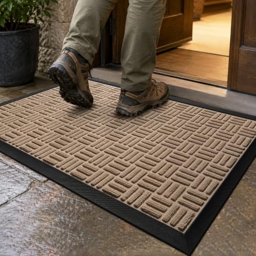 Front Door Mat Outdoor Entrance (Sandstone Beige / 2' x 2'11" (Rectangular))