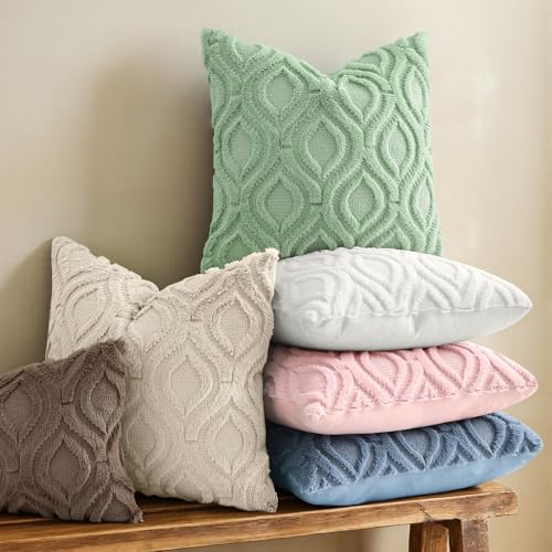 Faux Fur Plush Sage Green Throw Pillow Covers 24x24 Set of 2 (24" x 24" (Pack of 2) / Sage Green)