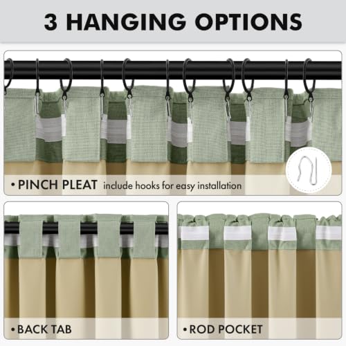 100% Blackout Linen Curtains 42 x 96 Inch Sage Green 2 Panels (Sage Green / 42"W x 96"L (Pack of 2))