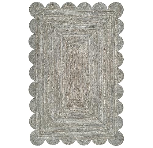 Scallop Jute Area Rug Boho Jute Rug Scalloped Coastal Rug (Medium Gray / 10'x14' (Rectangular))
