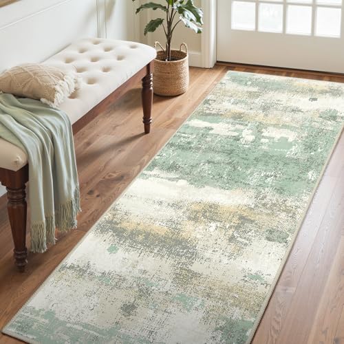 2'6"x4 Green Abstract Runner Rug (Light Green/Cream / 2'6" x 4' (Rectangular))