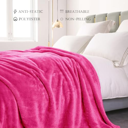 Fuzzy Plush Fleece Bed Blanket Queen Size (Hot Pink / 90x90 IN)