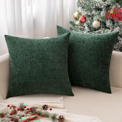Soft Chenille Throw Pillow Covers Green 18x18 Inch Pack of 2 (18" x 18" (Pack of 2) / Green)