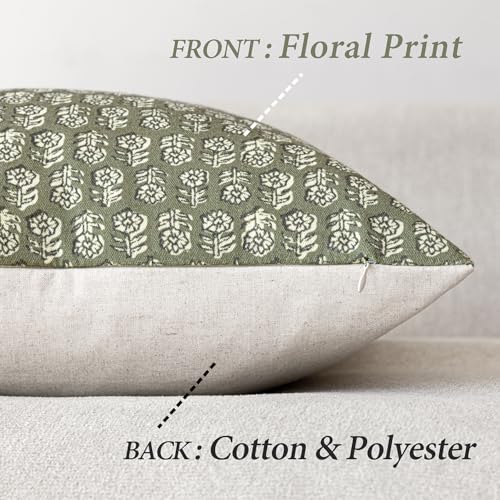 Long Floral Print Lumbar Throw Pillow Covers 14×36 Sage Green (36" x 14" (Pack of 2) / Mosstone)