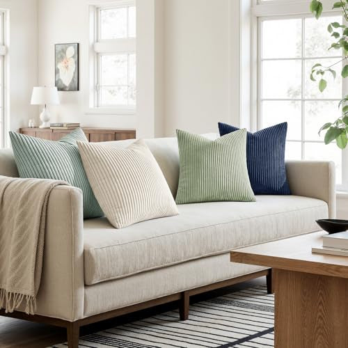 Soft Corduroy Decorative Throw Pillow Covers Muted Teal 18x18 (18" x 18" (Pack of 4) / Muted Teal)