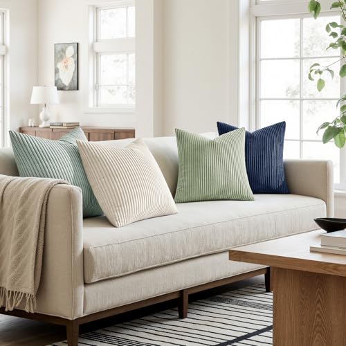 Soft Corduroy Decorative Throw Pillow Covers Muted Teal 18x18 (18" x 18" (Pack of 4) / Muted Teal)