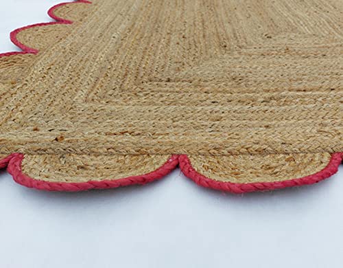 Scalloped Natural Jute Area Rug (2'x12' (Runner) / Pink)
