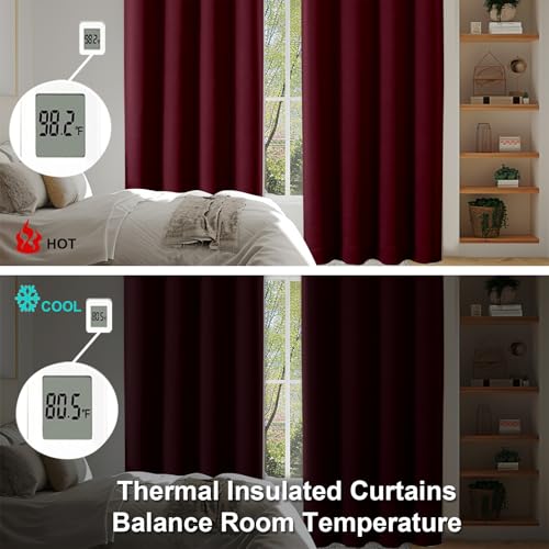 Ava Burgundy Blackout Curtains for Bedroom 84 Inch Length 2 Panels Set (Burgundy / 50"W x 84"L (Pack of 2))