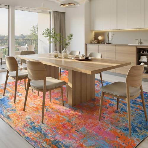 Living Room Rug 5x7 Rainbow Area Rugs Washable Boho Colorful Rug Non Slip Abstract Vintage Indoor Large Carpet for Bedroom (Rainbow / 5' x 7' (Rectangular))