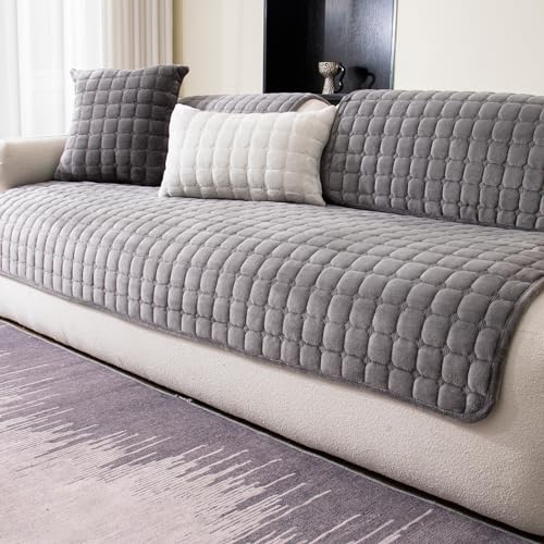 Velvet Sectional Couch Cover for 3 Seats (Dark Grey / 1PC/35.4"x83"/3 Seats & Long "L" Part)