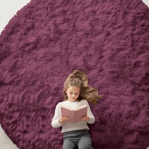 Burgundy Round Rugs for Bedroom (9 Ft Round / Burgundy)