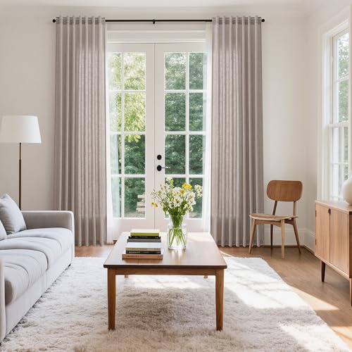 Brownish Grey Linen Curtains for Living Room 86 Inches Long Back Tab Light Filtering Semi Sheer Curtain Modern Farmhouse Decor for Bedroom Office Luxury Textured Drapes 52x86 (52"W x 86"L (Pack of 2) / Brownish Grey)