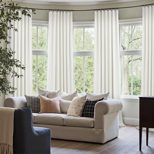 Ivory Blackout Curtains 90 Inches Long 2 Panel Light Blocking Patio Drape for Sliding Glass Doors Rustic Country Curtain for Nursery Bedroom Thick Linen Cotton Textured Off White Back Tab Pocket 52x90 (Ivory / 52"W x 90"L (Pack of 2))