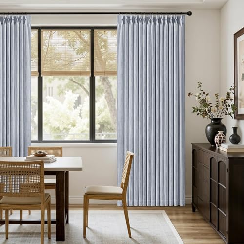 Pinch Pleated Linen Curtains 108 Inches Length 2 Panels Light Blue (Chambray Blue / 40"W x 108"L (Pack of 2))