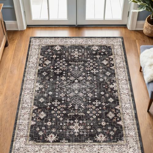 Black Boho Washable Entry Rug (3' x 4' (Rectangular) / Ashen / Multi)
