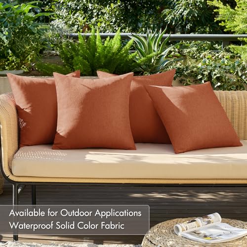 Pack of 4 Decorative Outdoor Throw Pillow Covers Linen Waterproof Pillow Covers Summer Farmhouse Cushion Cases for Patio Garden Tent Balcony Couch Sofa 16x16 Inch Rust (16" x 16" (Pack of 4) / Rust)
