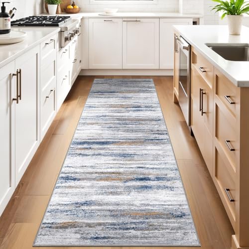 3x10 Washable Runner Rug for Family (Navy/Grey / 3' x 10' (Runner))