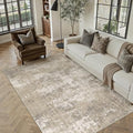 Beige Brown Area Rug 5x7 Modern Abstract (Abstract Beige Brown / 5' x 7' (Rectangular))
