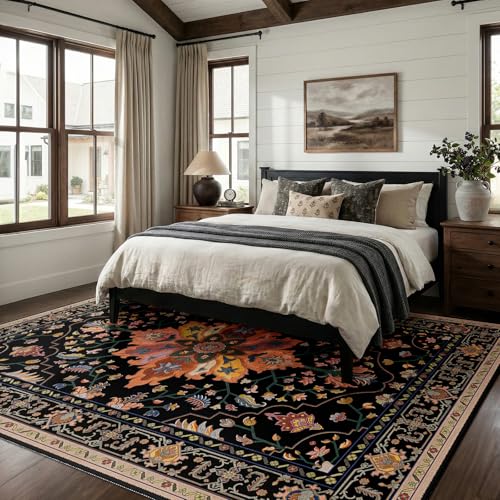 Washable Area Rug (Black/Colorful / 7' x 9' (Rectangular))