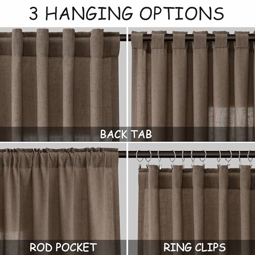 Light Brown Linen Curtains 120 Inch Extra Long for Living Room Back Tab Light Filtering Semi Sheer Drapes Modern Farmhouse Boho Decor Cotton Textured Curtain for Floor to Ceiling High Window 52x120 (52"W x 120"L (Pack of 2) / Light Brown)