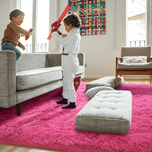 Shag Fluffy Area Rug for Bedroom Girls Living Room (6' x 9' (Rectangular) / Hot Pink)