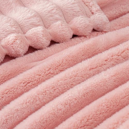 Striped King Size Fleece Blanket for Bed (Pink / King ( 90x104 IN ))
