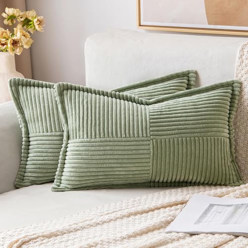Decorative Lumbar Throw Pillow Covers 12x20 Inch Sage Green 2 Pack (Sage Green / 20" x 12" (Pack of 2))