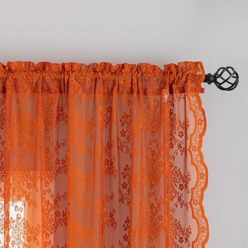 Vintage Lace Curtains 90 Inches Long (Burnt Orange / 52"W x 90"L (Pack of 2))