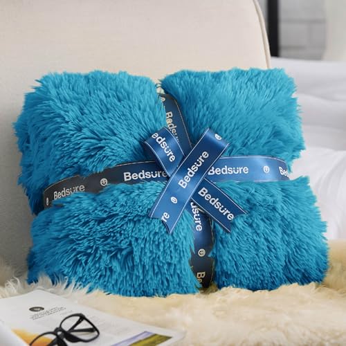 Faux Fur Fluffy Sherpa Blanket Couch Throw Bright Blue 50"x60" (21- Bright Blue / Throw (50" X 60"))