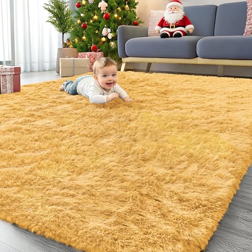 6x9 Machine Washable Large Area Rugs for Living Room (6x9 Ft / Mustard Yellow)