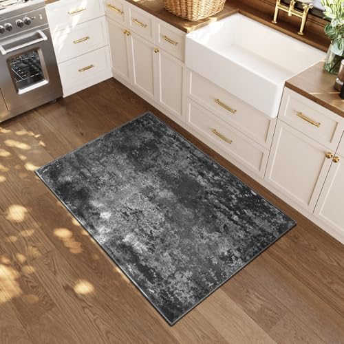 Entrance Rugs Indoor 2x3 Black Entry Rug Washable Abstract Black Small Area Rug Non (Black / 2' x 3' (Rectangular))
