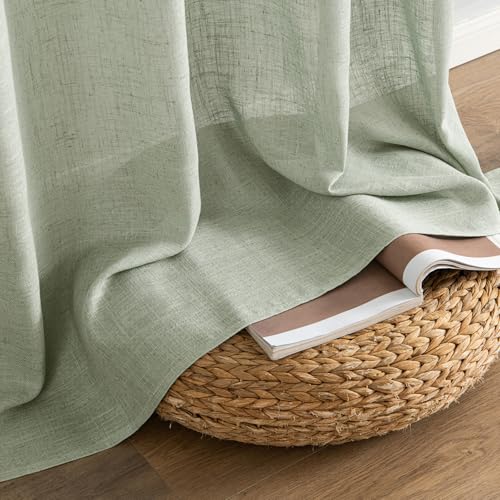 Sage Linen Curtains 52x96 Inch Long for Bedroom Living Room Green (52"W x 96"L (Pack of 2) / Sage)