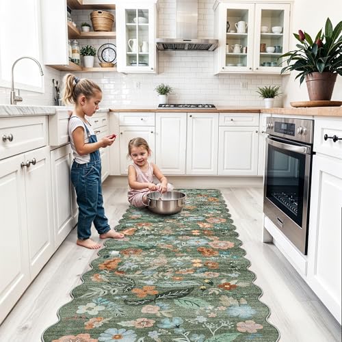 Washable 2x8 Hallway Runner Rug (2' x 8' (Rectangular) / Green/Floral)