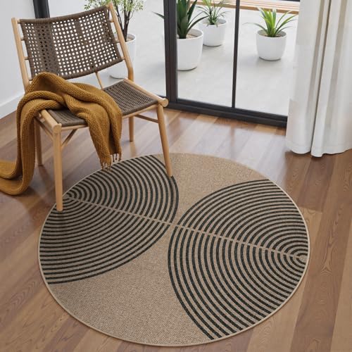 Modern Rainbow Round Rug 4ft (4' Round / Nature/Black Rainbow)