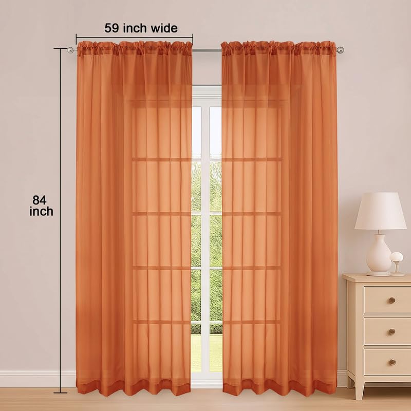 Orange Sheer Curtains 84 Inch Long 2 Panels for Living Room 59" Wide (Orange / 59"W x 84"L (Pack of 2))