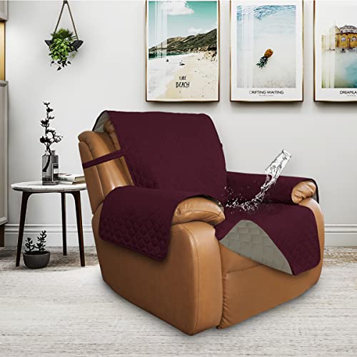 Double Protection 100% Waterproof Recliner Covers for Living Room (Wine/Beige / Recliner Large)