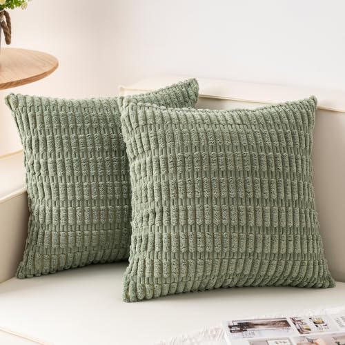 Pack of 2 Corduroy Decorative Throw Pillow Covers 20x20 Inch (Sage Green / 20" x 20" (Pack of 2))