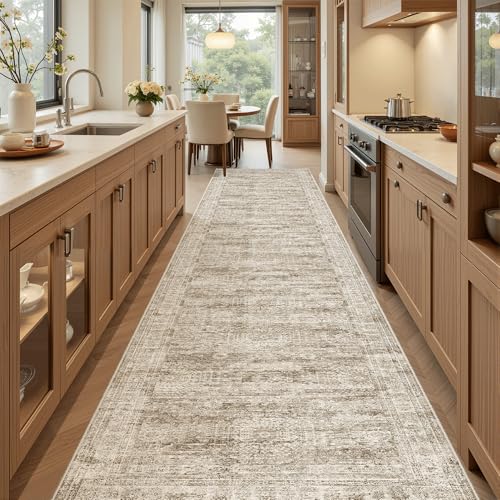 Hallway Runner Rug 2'6" x 12' Washable Long Kitchen Rugs Brown (Brown / 2'6" x 12' (Runner))