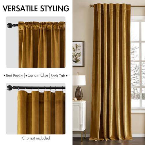 Gold Velvet Curtains 52x90 inches Luxury Blackout Curtains (Gold / 52"W x 90"L (Pack of 2))
