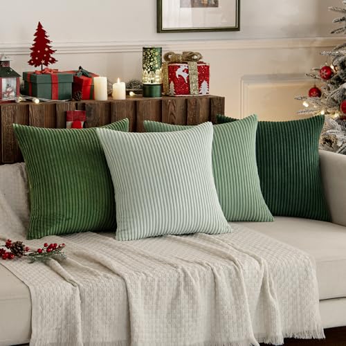 Soft Corduroy Decorative Throw Pillow Covers Forest Green 24x24 (24" x 24" (Pack of 4) / Forest Green)