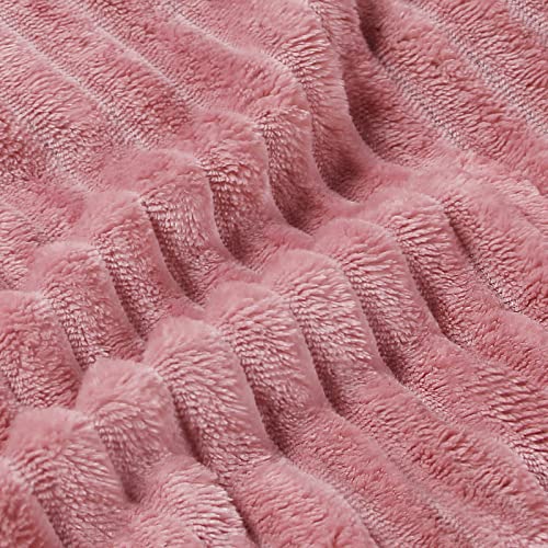 3D Ribbed Jacquard Pink King Size Blankets for Bed (Dusty Pink / King(108"x90"))