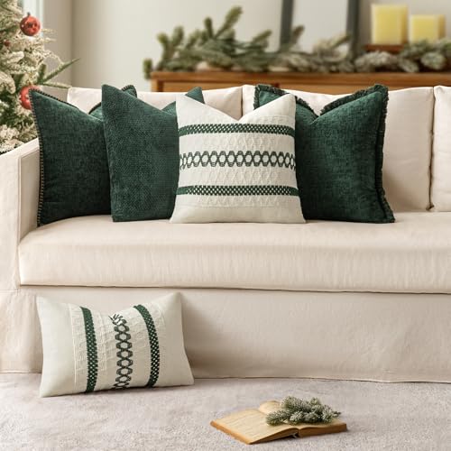 Decorative Couch Throw Pillow Covers 18x18 Inch Dark Green 2 Pack (Dark Green / 18" x 18" (Pack of 2))