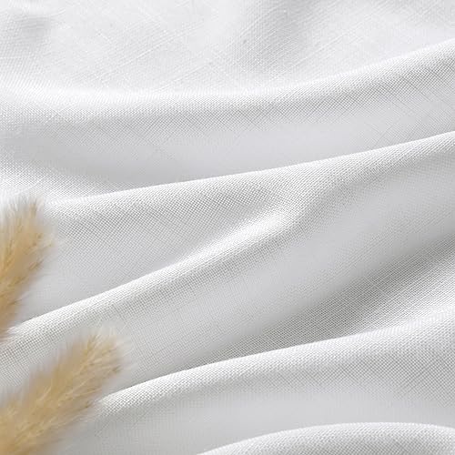 Off White Linen Sheer Curtains 54 Inch Length 2 Panel Set Back Tab Pocket Semi Sheer Light Filtering Short Curtain Soft Elegant Aesthetic Small Window Drapes for Bathroom 52x54 inches Long (52"W x 54"L (Pack of 2) / White)